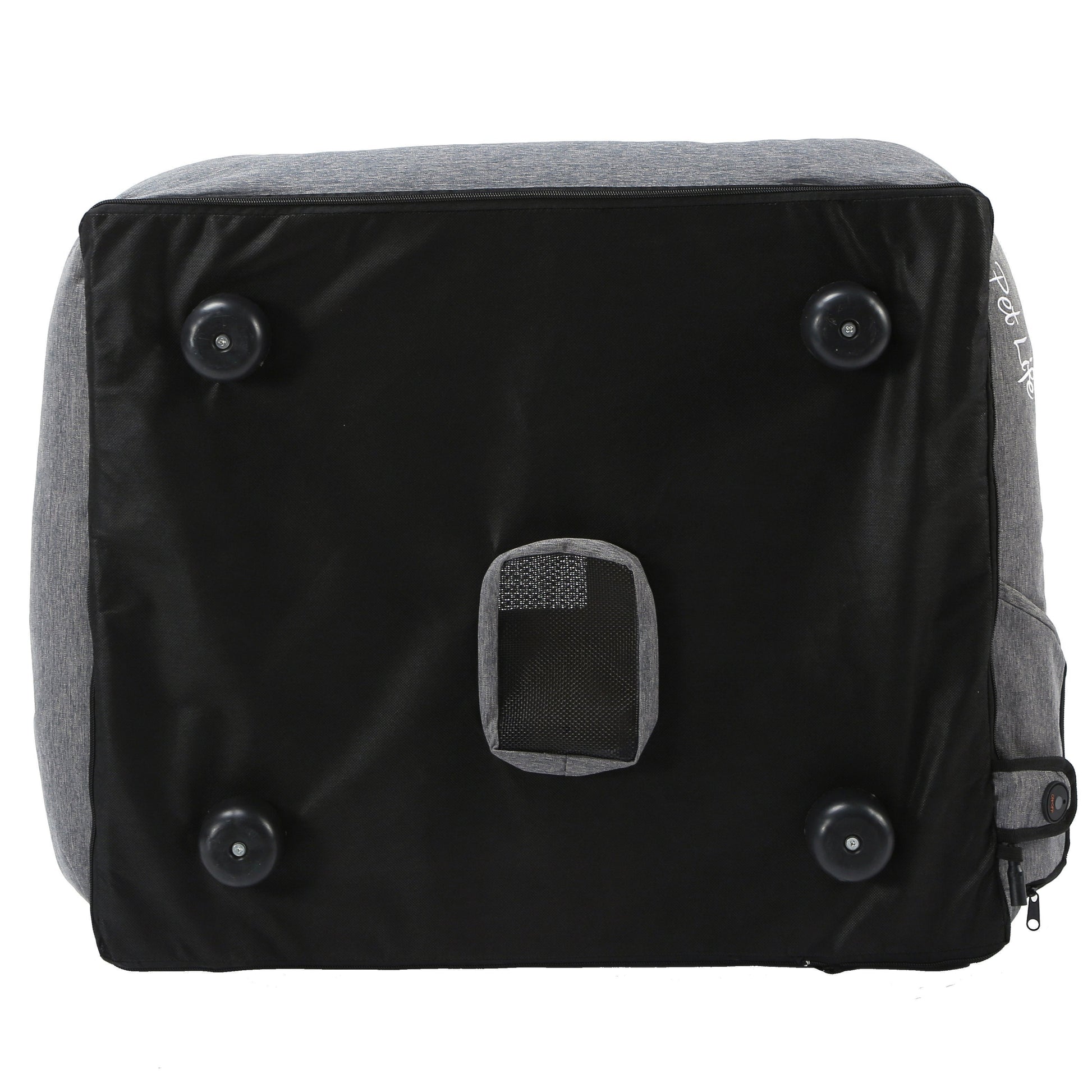 Back view of a black and gray backpack with visible brand logo.