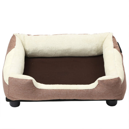Brown and beige pet bed on a white background