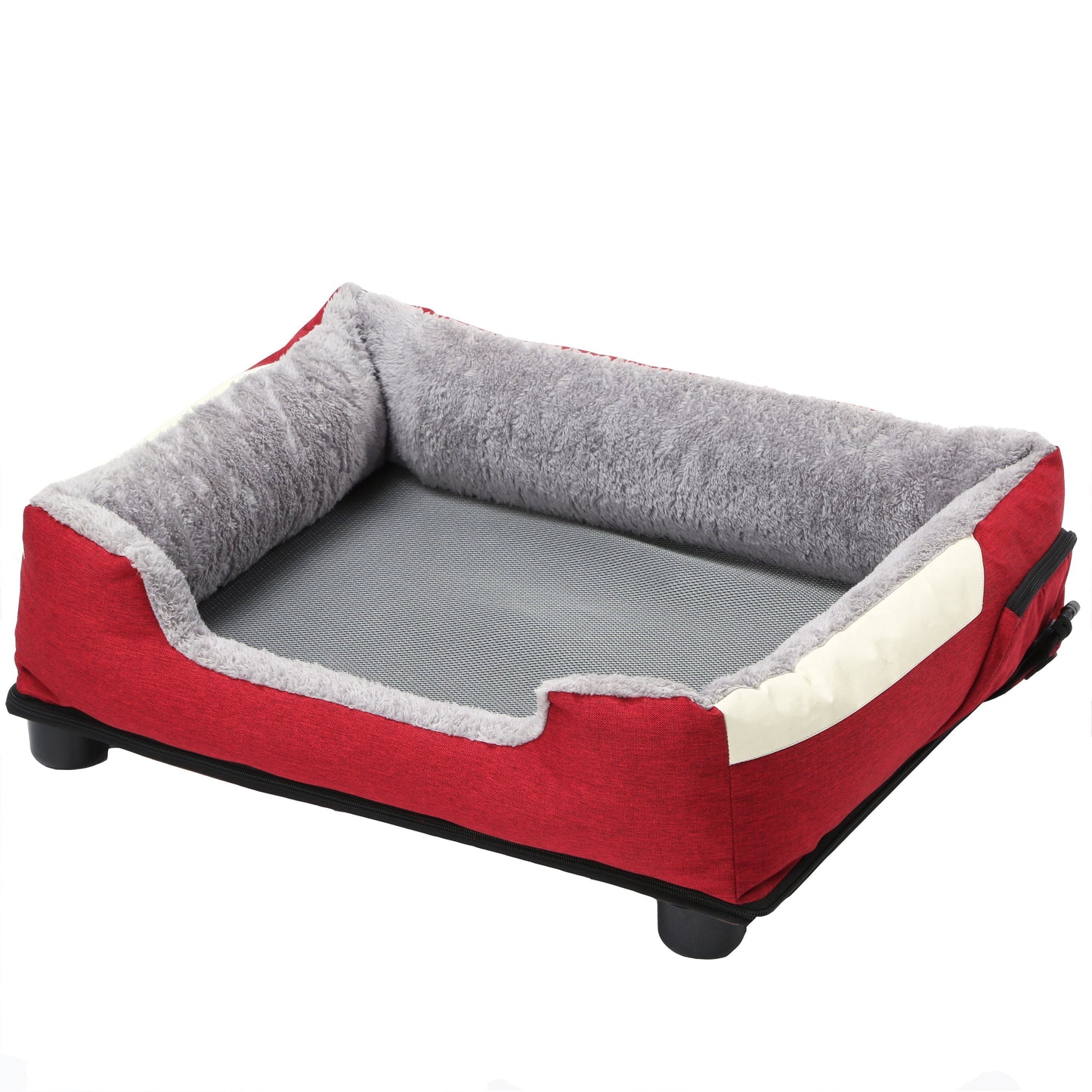 Red and gray pet bed on a white background