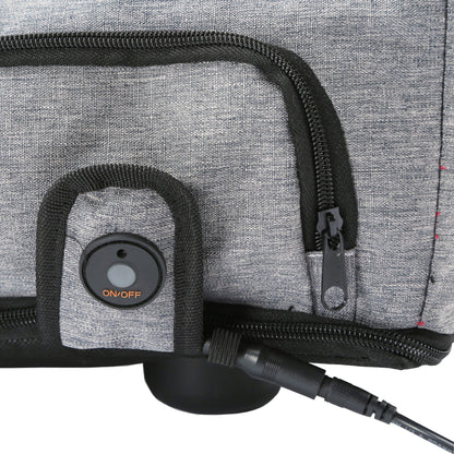 Gray bag with a power switch and cable on a white background