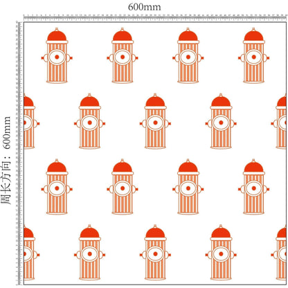 Pattern of fire hydrants on a white background with measurement scale.