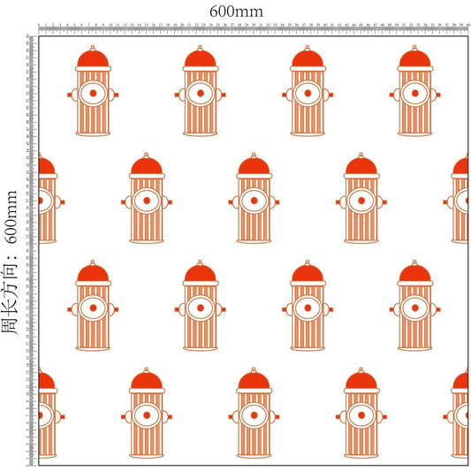 Pattern of fire hydrants on a white background with measurement scale.