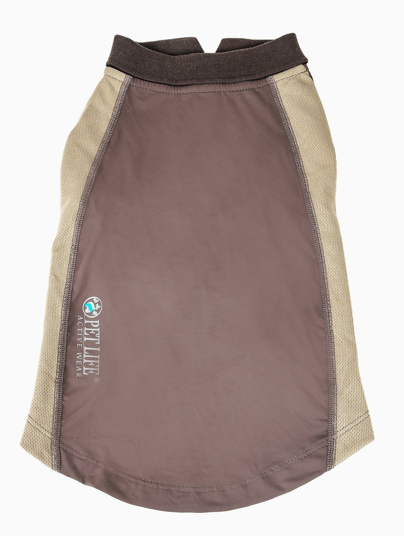 Brown and beige dog skirt with Pet Life logo on a white background