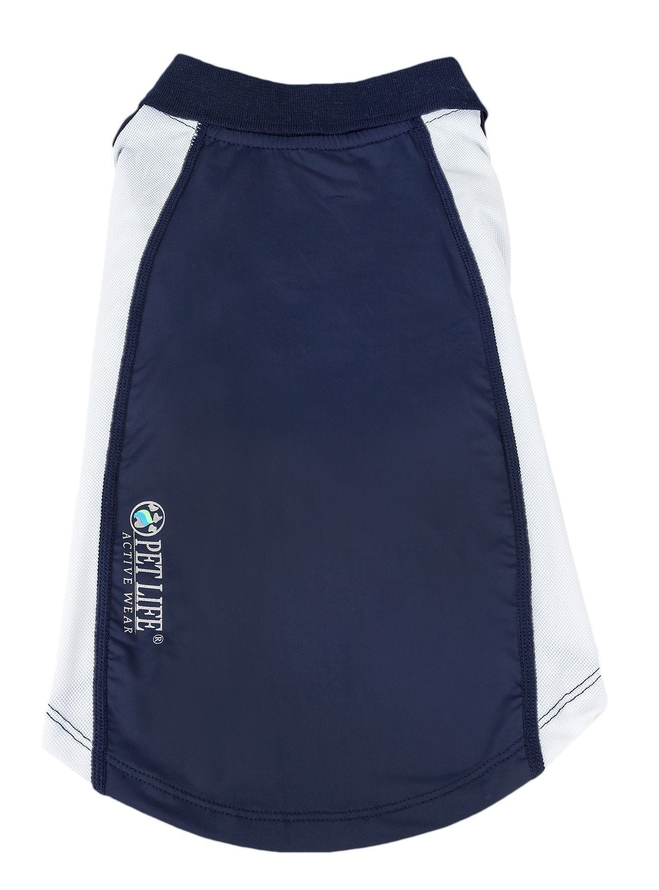 Navy and white skirt with a visible brand logo on a white background