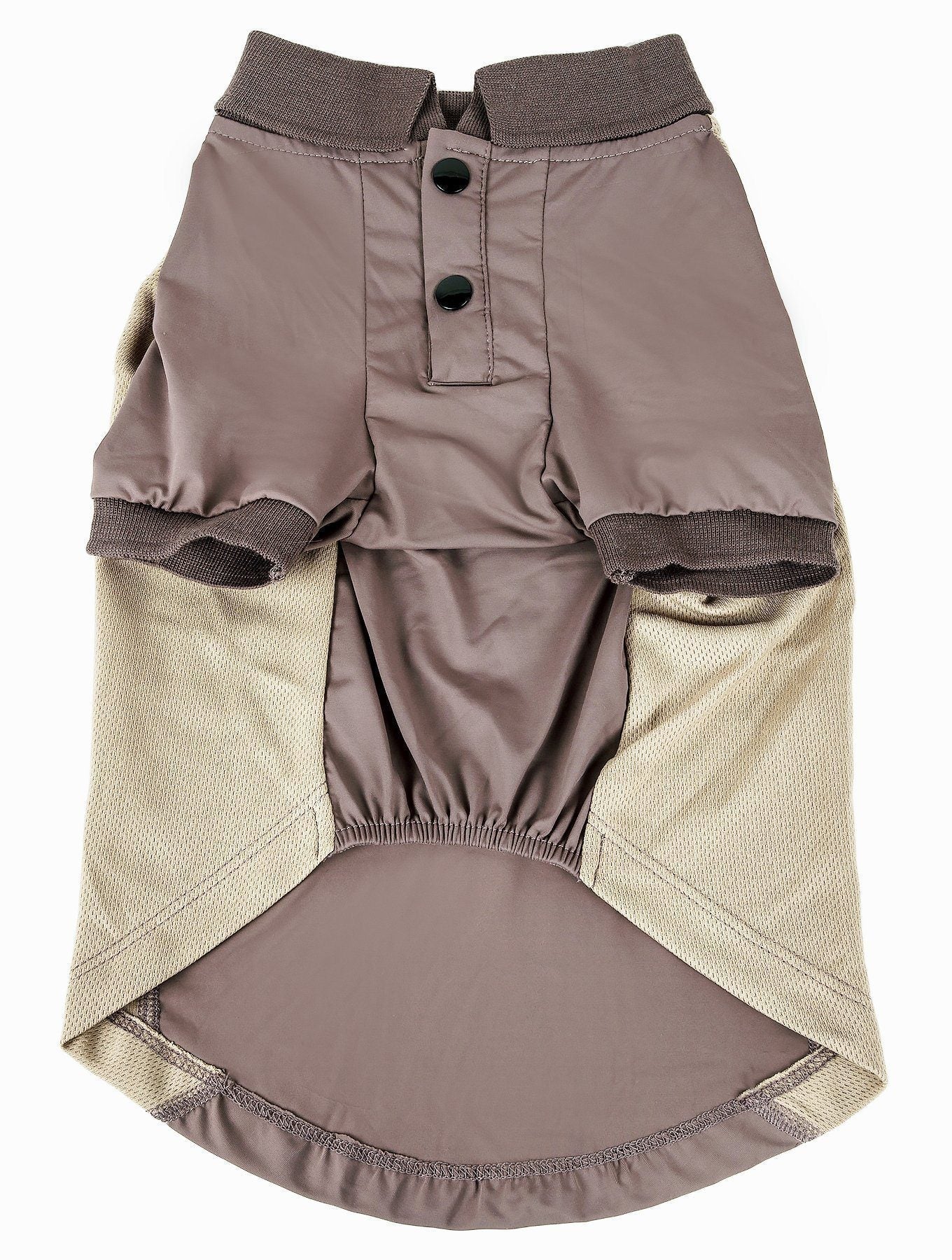 Brown pet outfit with buttons on a white background
