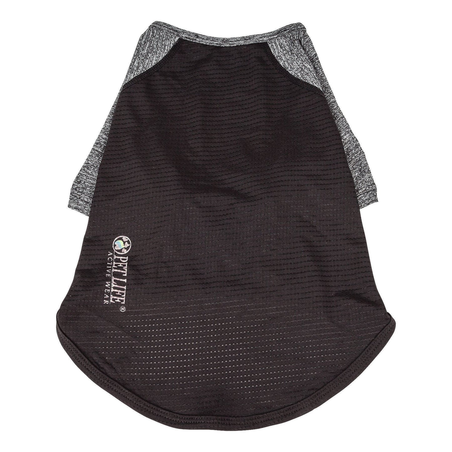 Black pet shirt with gray sleeves on a white background