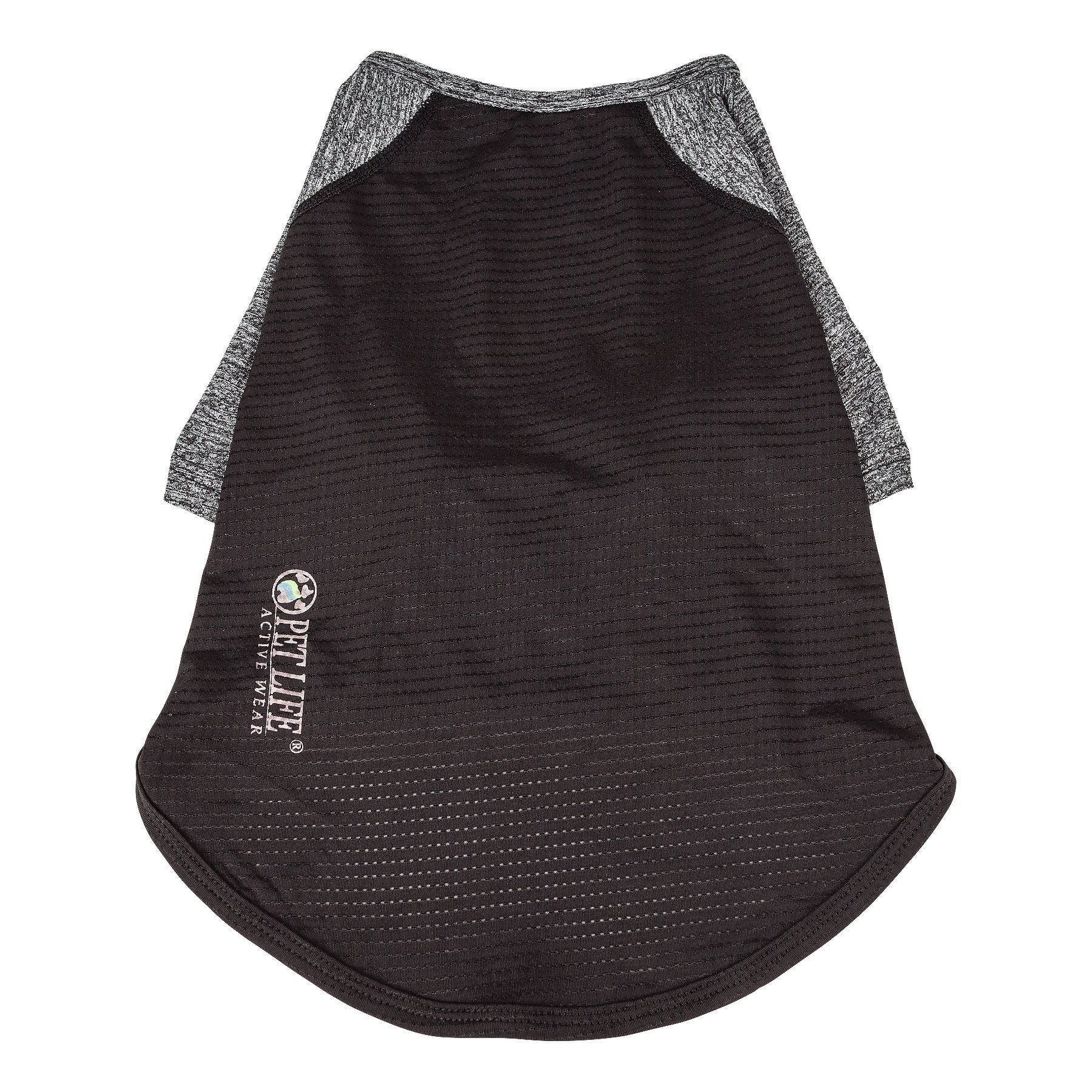 Black pet shirt with gray sleeves on a white background