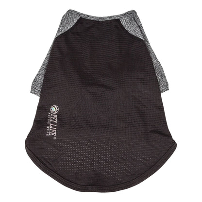 Black pet shirt with gray sleeves on a white background