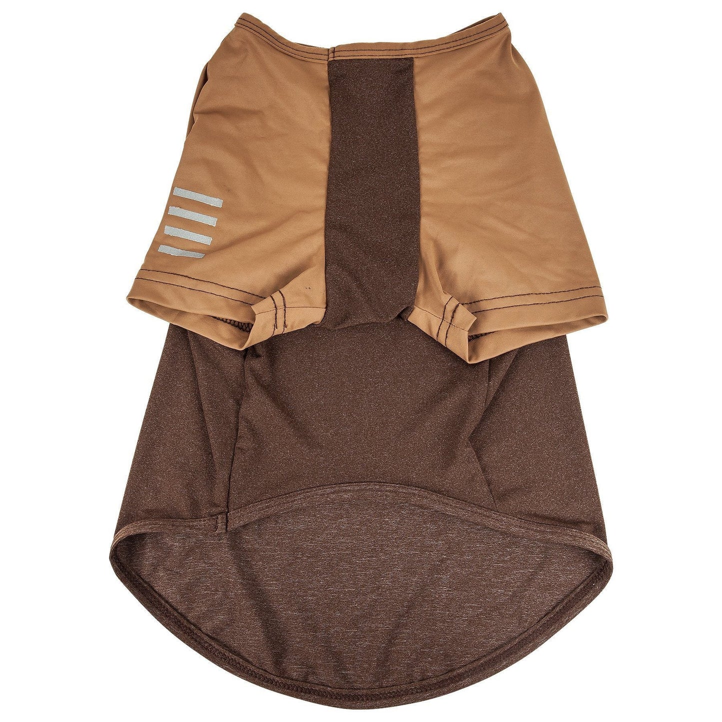 Brown and beige dog dress with a unique design on a white background