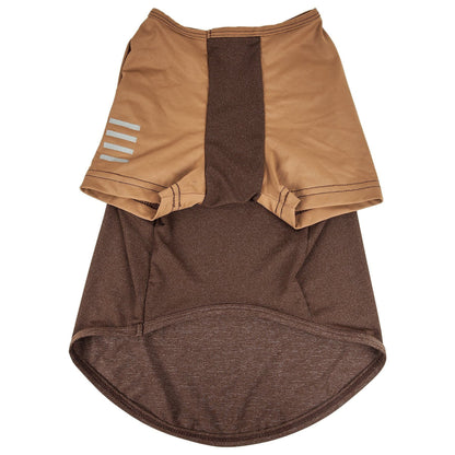 Brown and beige dog dress with a unique design on a white background