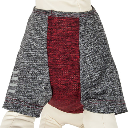 Textured shorts with a red panel on a white background