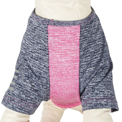Two-tone skirt with pink and gray pattern on a mannequin against a white background