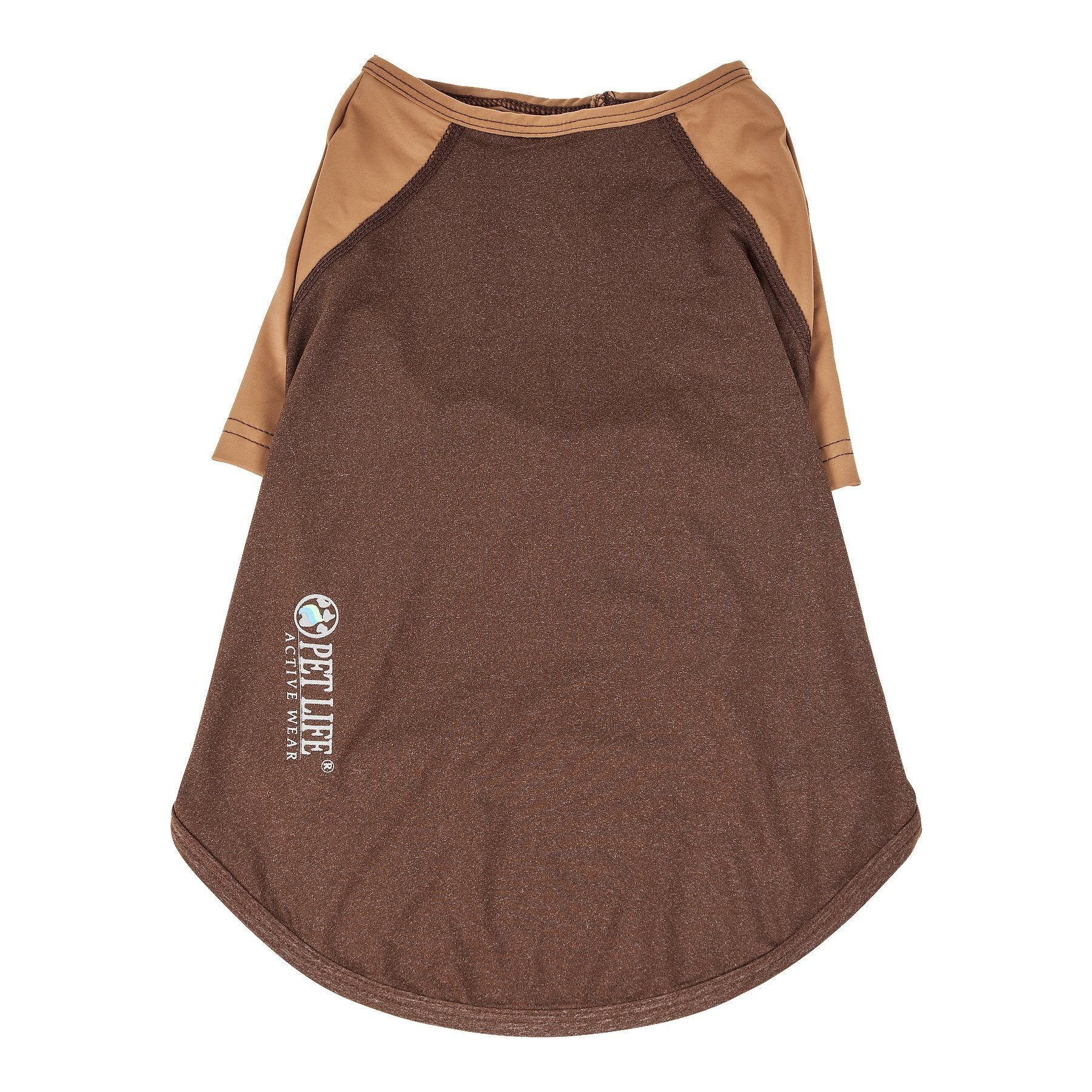 Brown pet shirt with tan sleeves on a white background