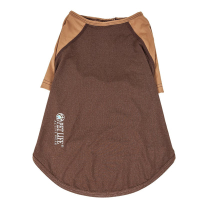 Brown pet shirt with tan sleeves on a white background