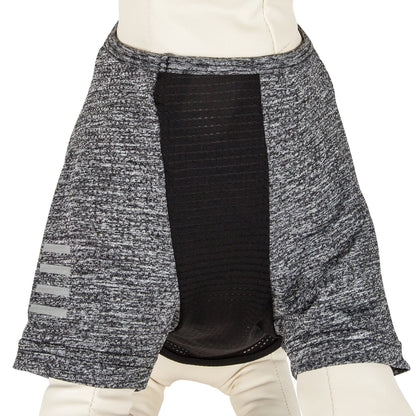 Gray and black athletic shorts with a white background