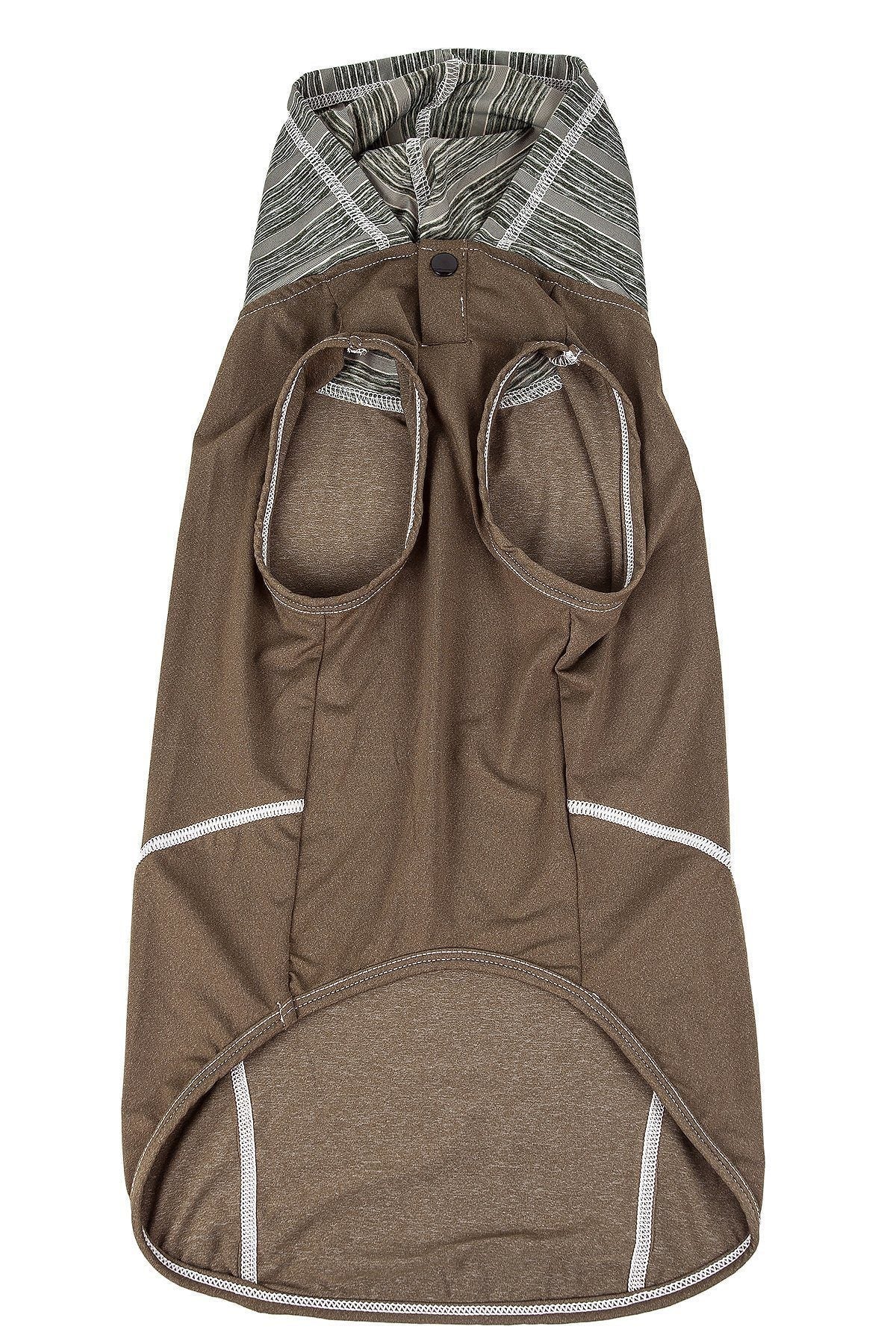 Brown dog coat with plaid lining on a white background