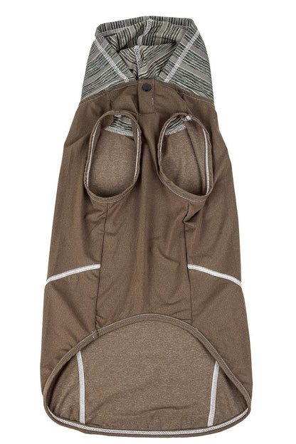 Brown dog coat with plaid lining on a white background