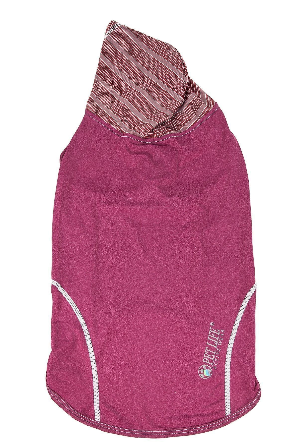 Pink dog coat with striped lining on a white background