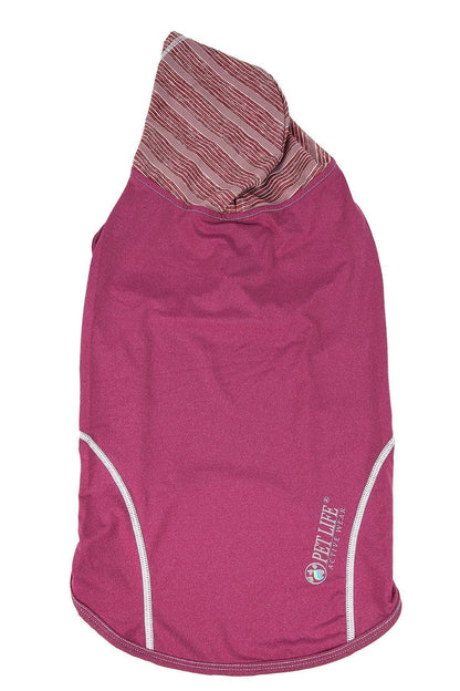 Pink dog coat with striped lining on a white background