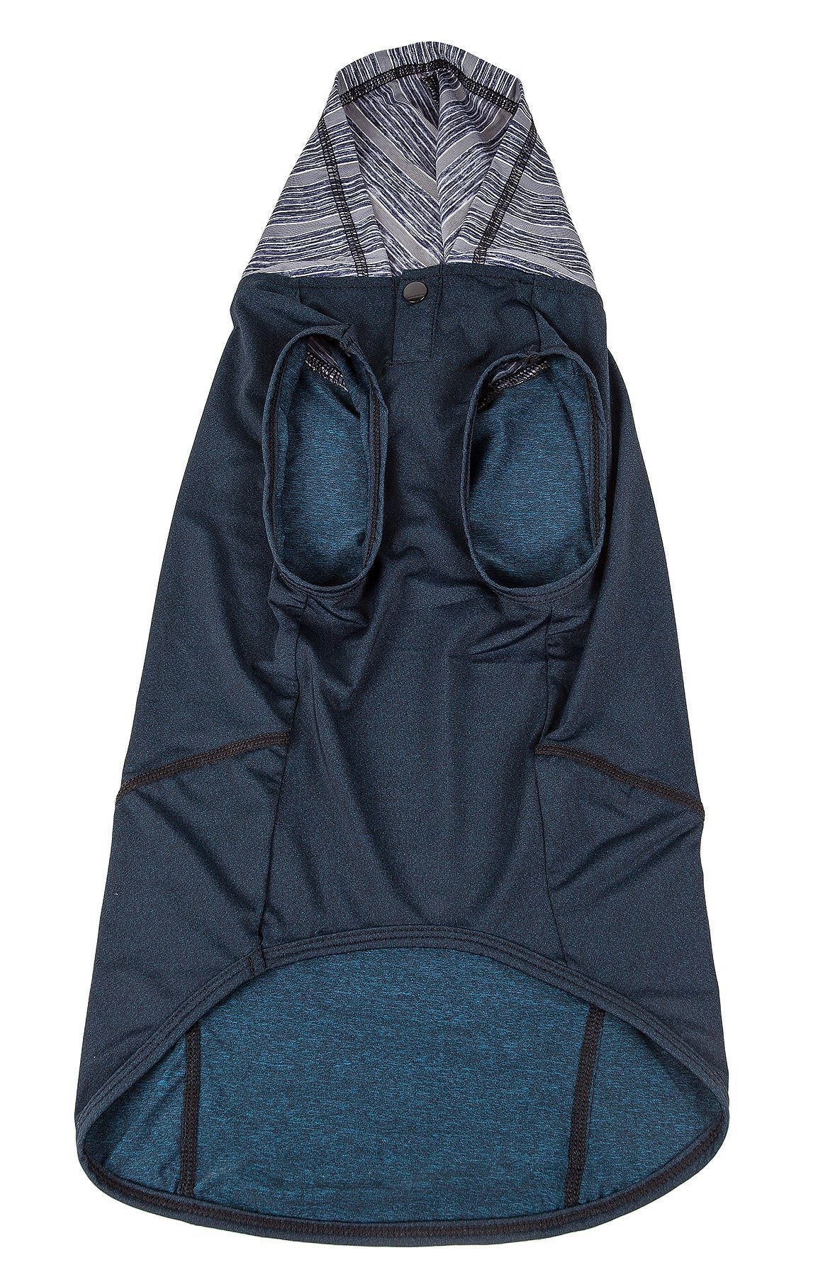 Blue dog coat with a hood on a white background