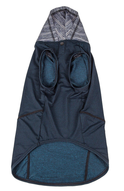 Blue dog coat with a hood on a white background