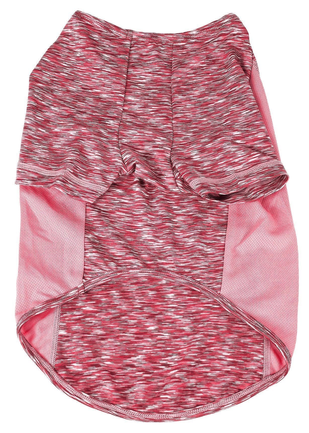 Pink and gray patterned dog dress on a white background