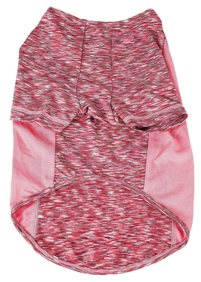 Pink and gray patterned dog dress on a white background