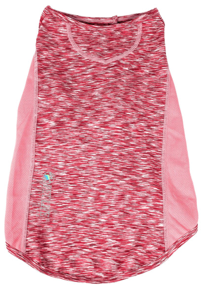Pink and white patterned athletic skirt on a white background