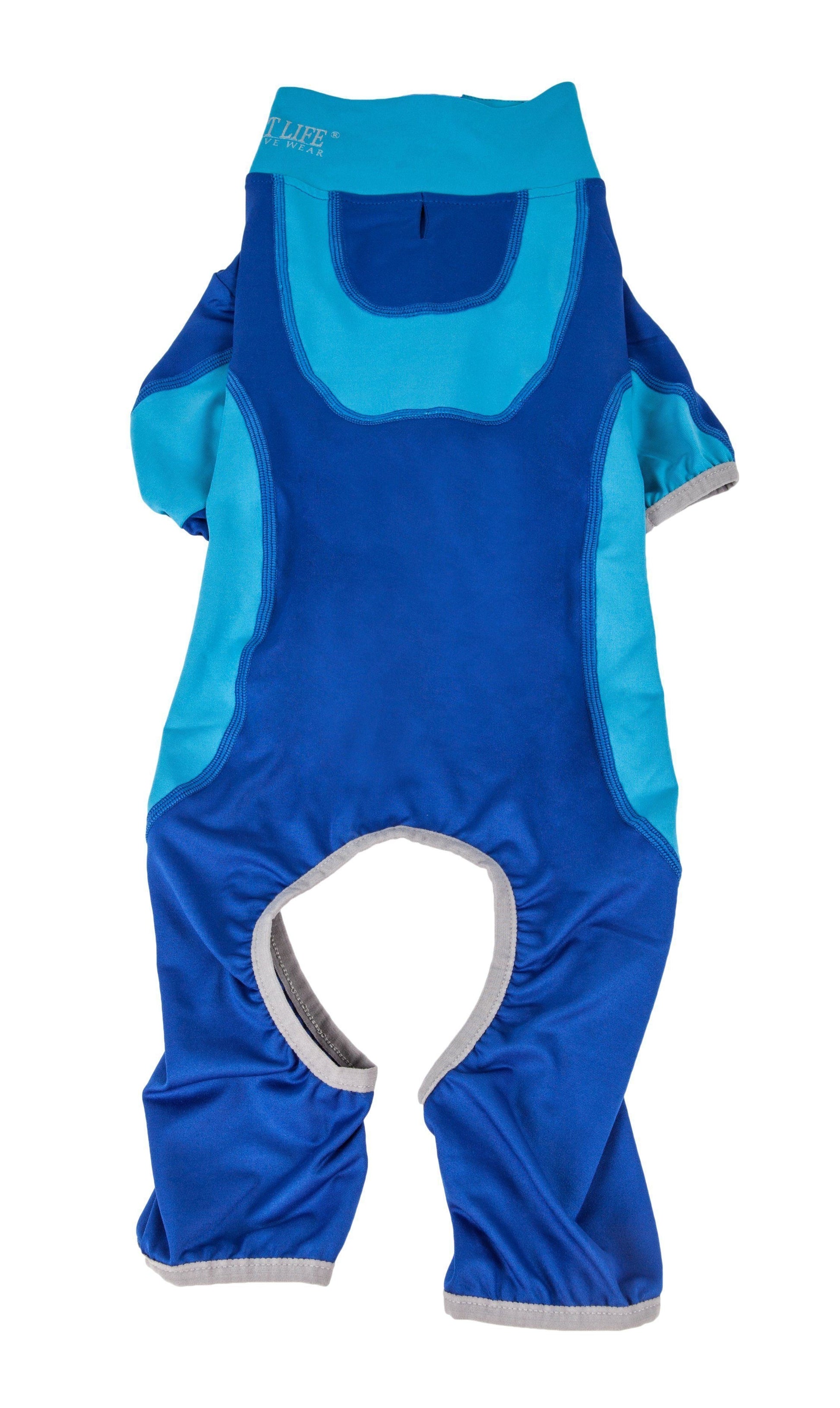 Blue children's waterproof overalls on a white background