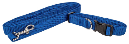 Blue dog leash and collar set on a white background