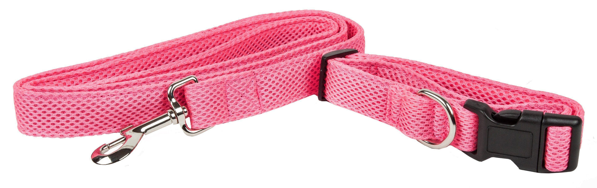 Pink dog collar and leash set on a white background