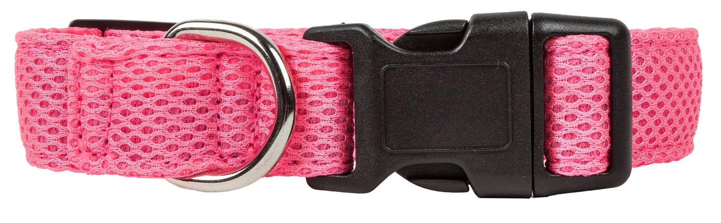 Pink dog collar with a black buckle on a white background