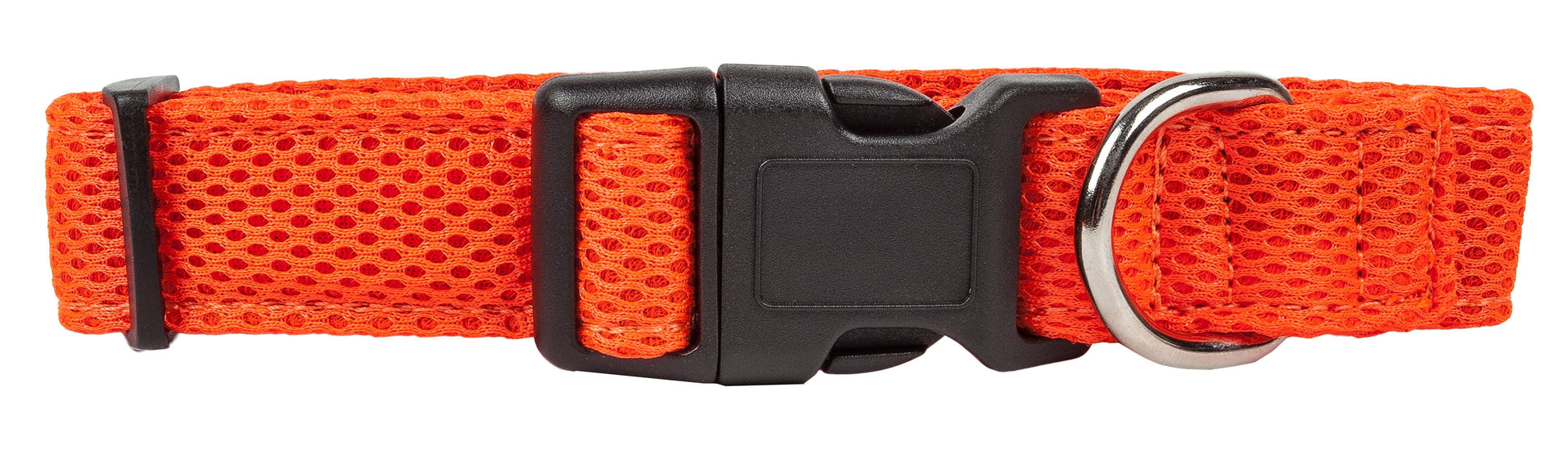 Orange dog collar with a black buckle on a white background