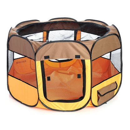 Pet playpen with brown and orange colors on a white background