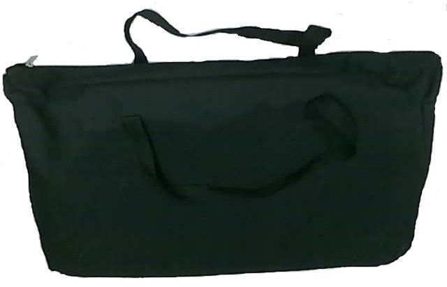 Black duffel bag with handles on a white background