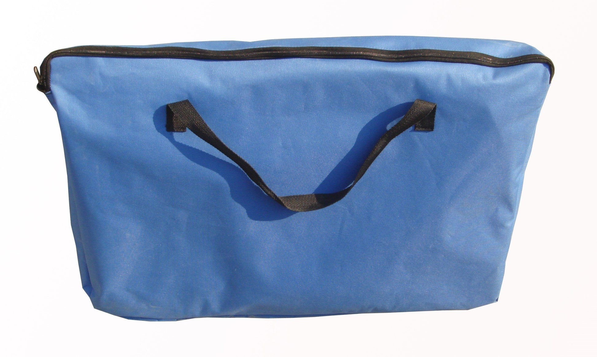 Blue bag with black handles on a white background