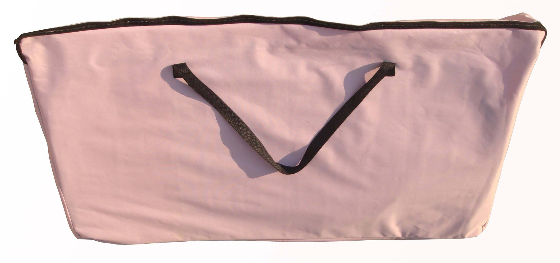 Pink tote bag with black handles on a white background