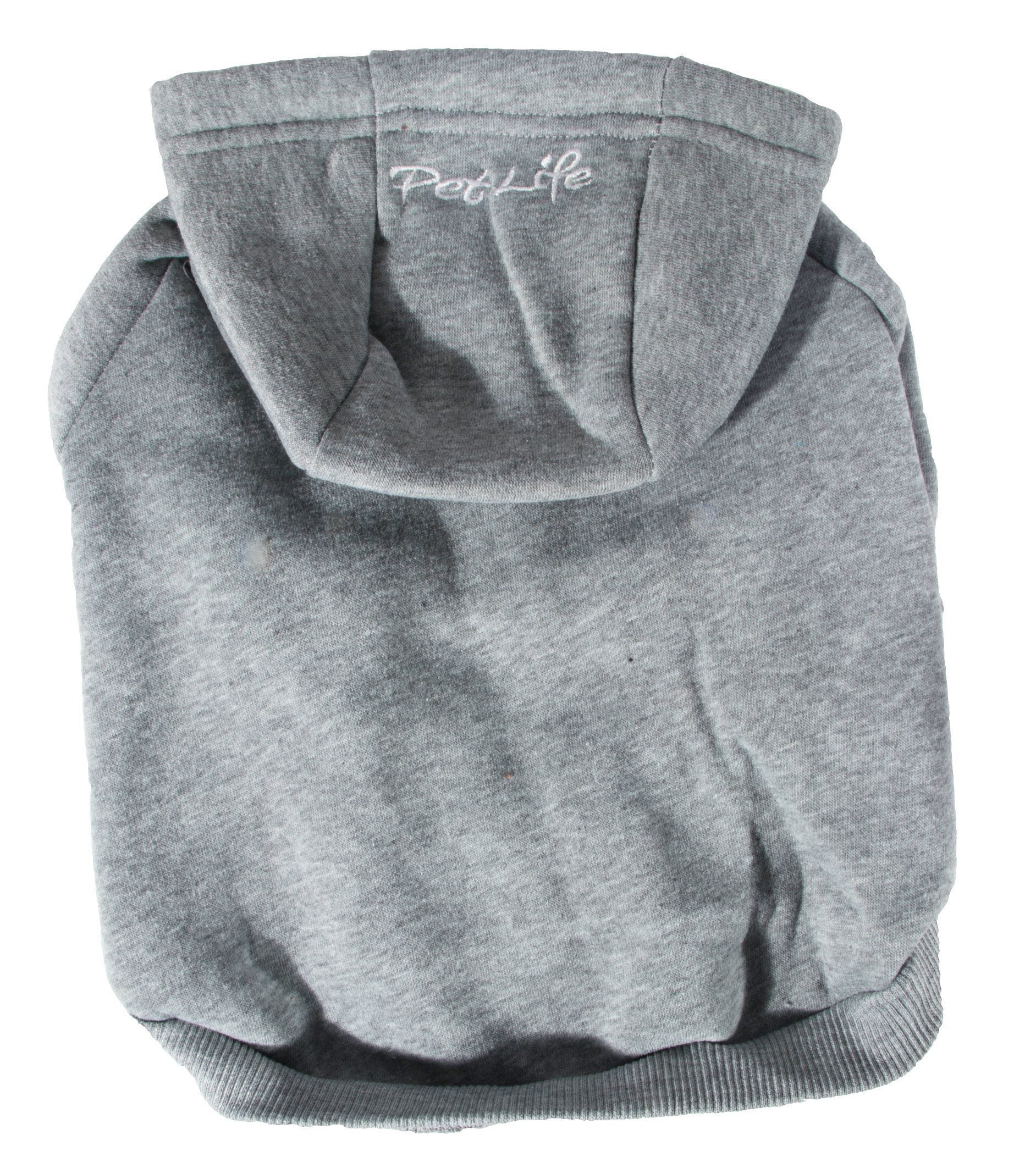 Gray hoodie with 'Pet Life' logo on a white background