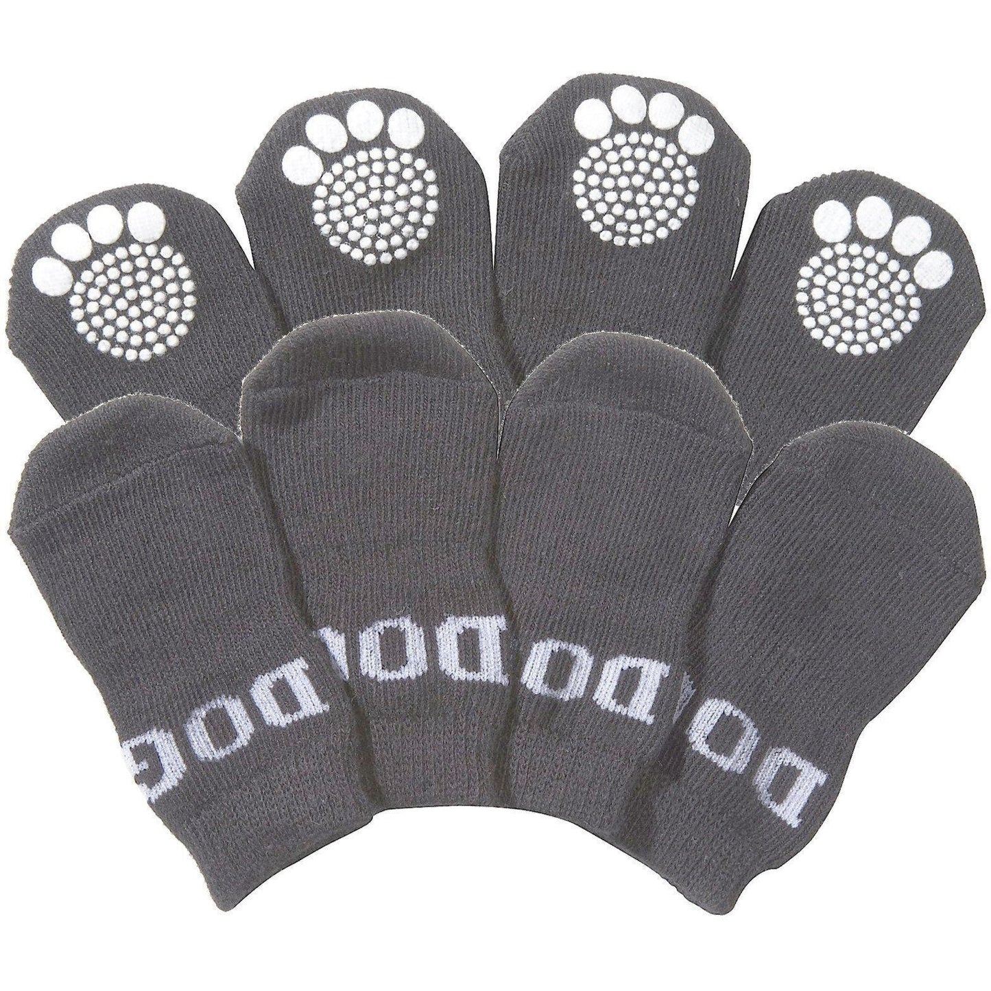Set of gray dog socks with paw pattern on a white background