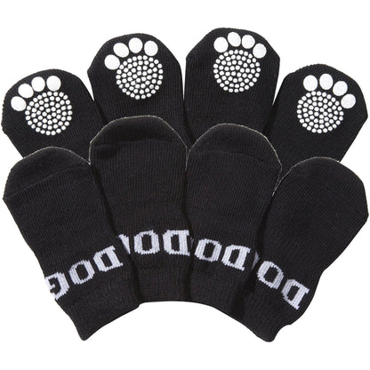 Set of black dog socks with paw pattern and 'DOGO' branding on a white background