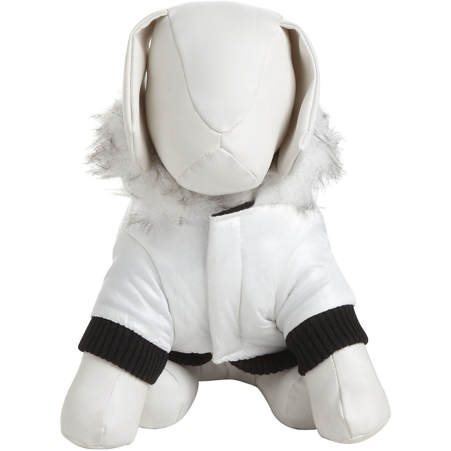 White plush toy with a hood on a white background