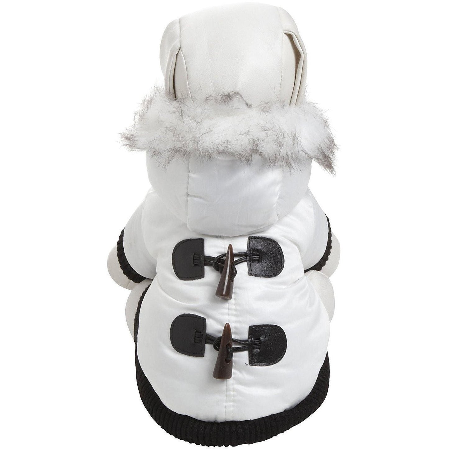 White dog coat with fur hood on a white background