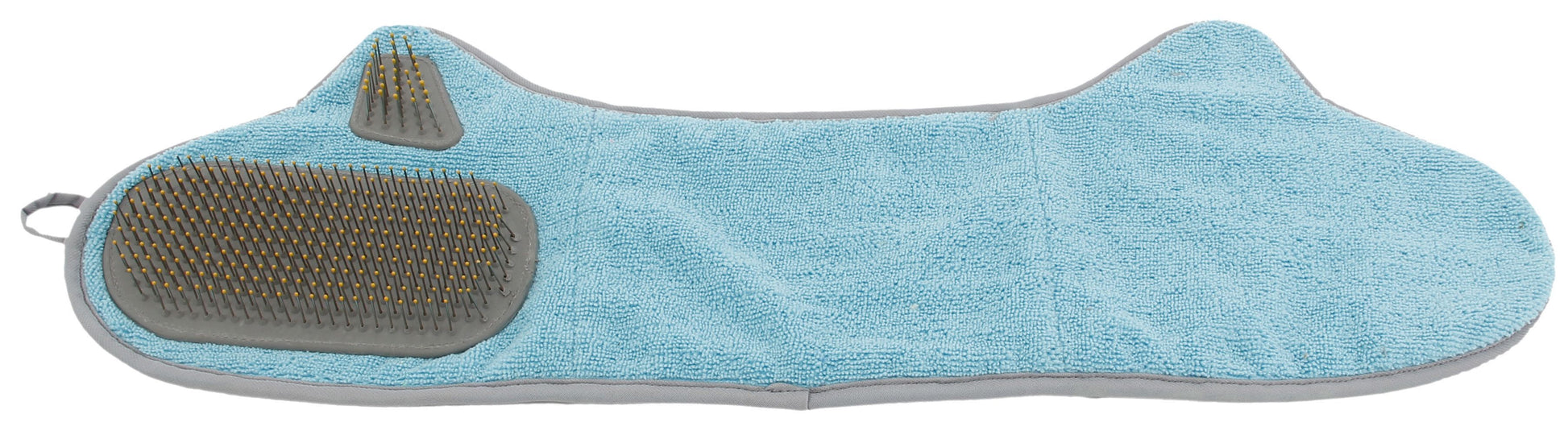 Blue shoe scrubber with textured sole on a white background
