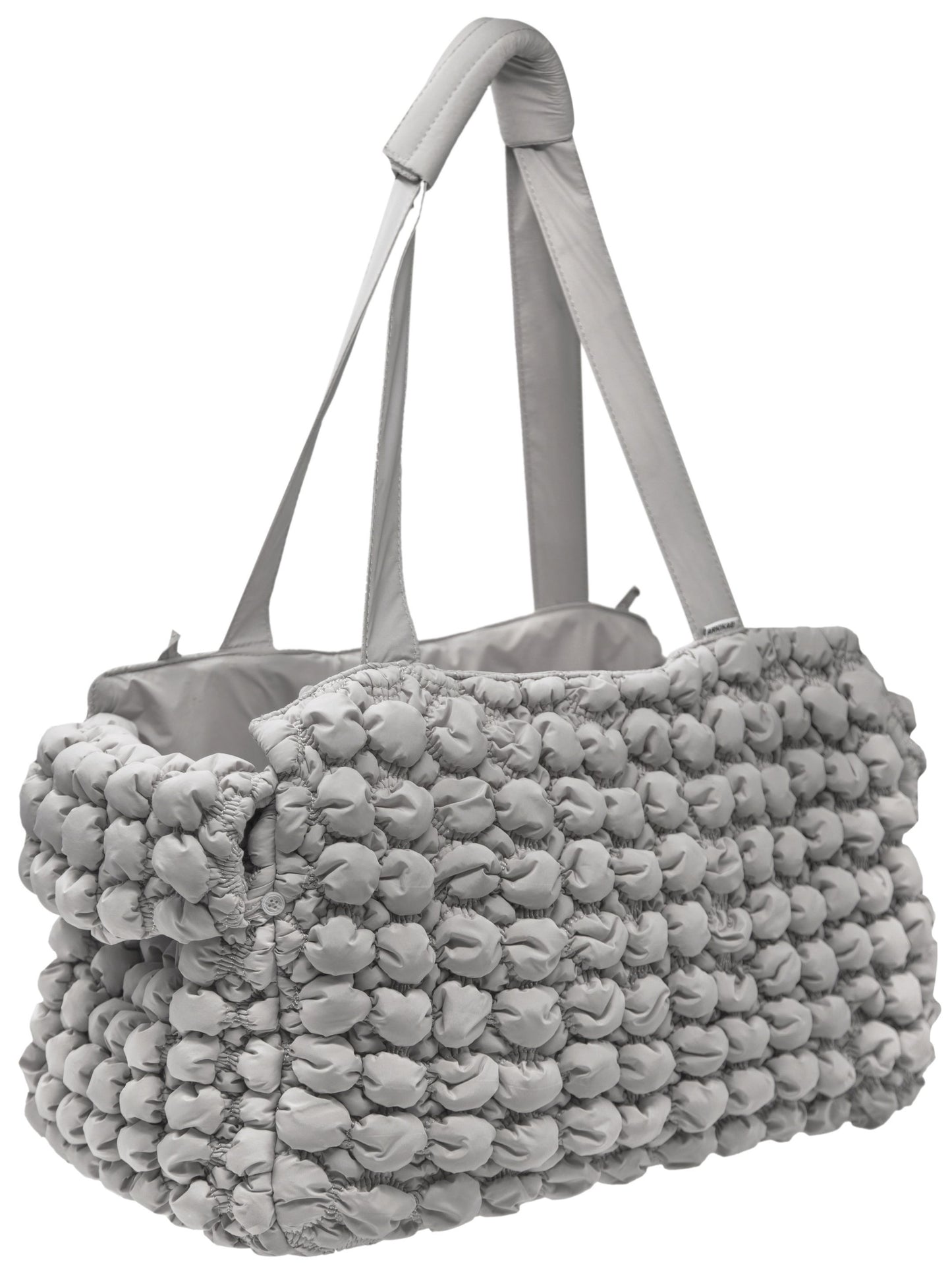 Gray textured tote bag with handles on a white background