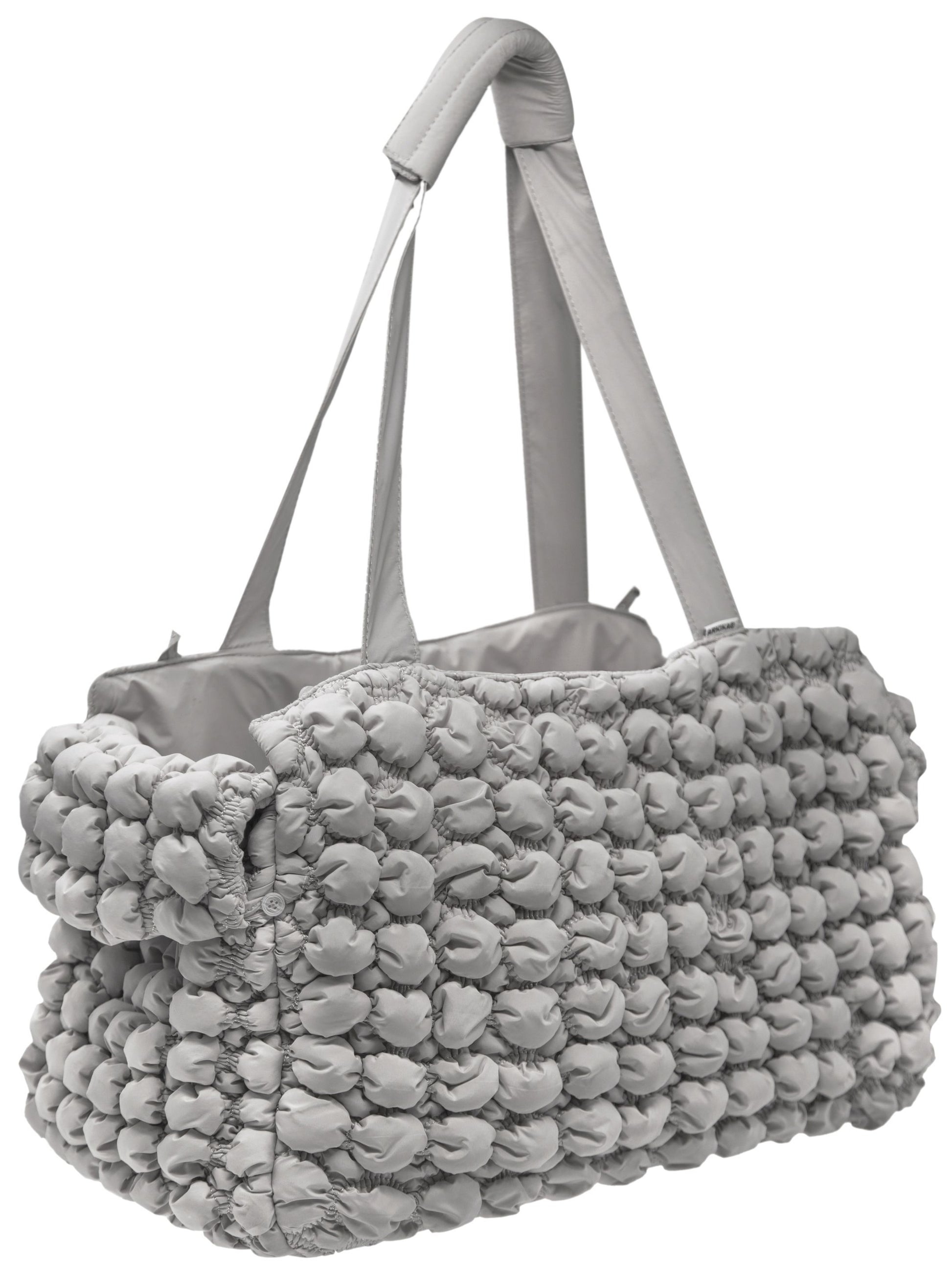 Gray textured tote bag with handles on a white background