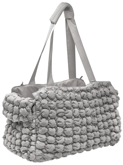 Gray textured tote bag with handles on a white background