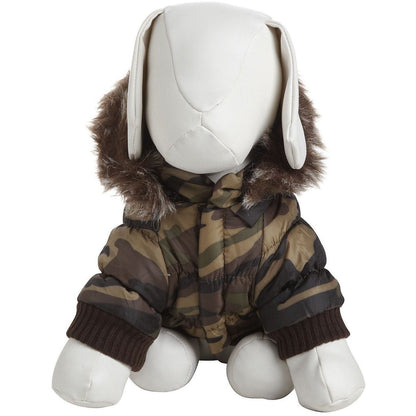 Toy figure of a rabbit in a camouflage outfit on a white background