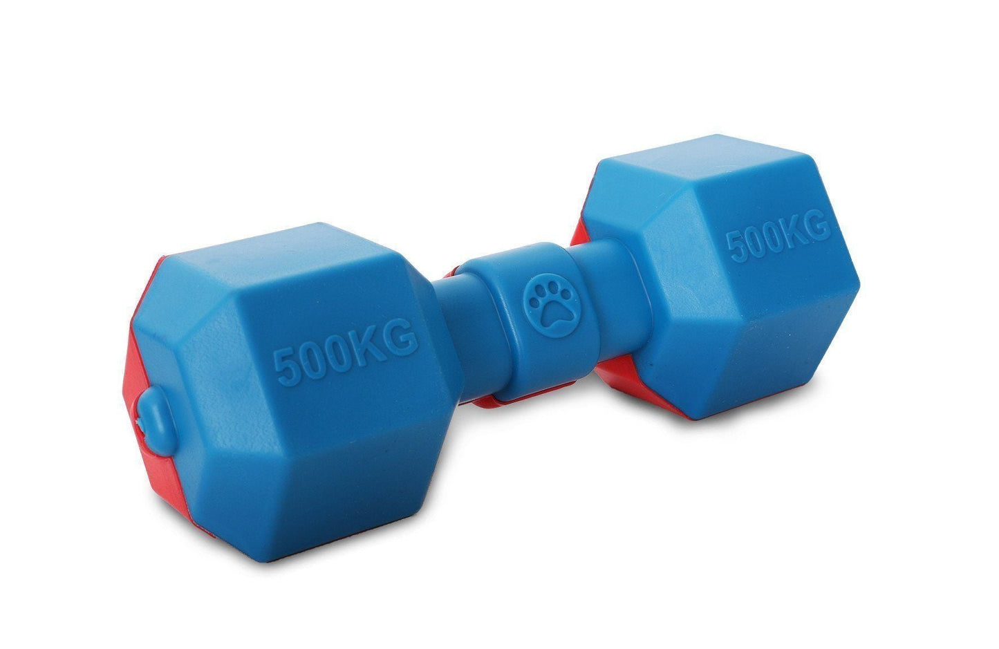Blue and red dumbbells with '500KG' marking on a white background