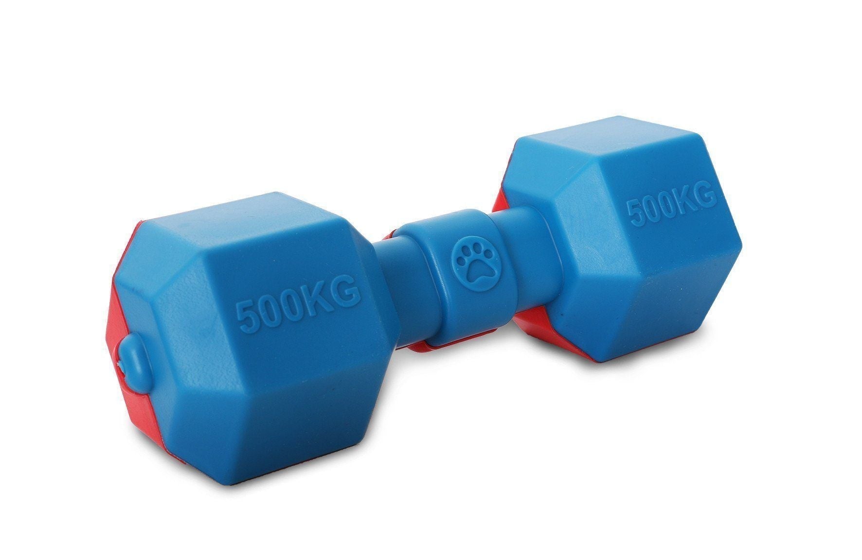 Blue and red dumbbells with '500KG' marking on a white background