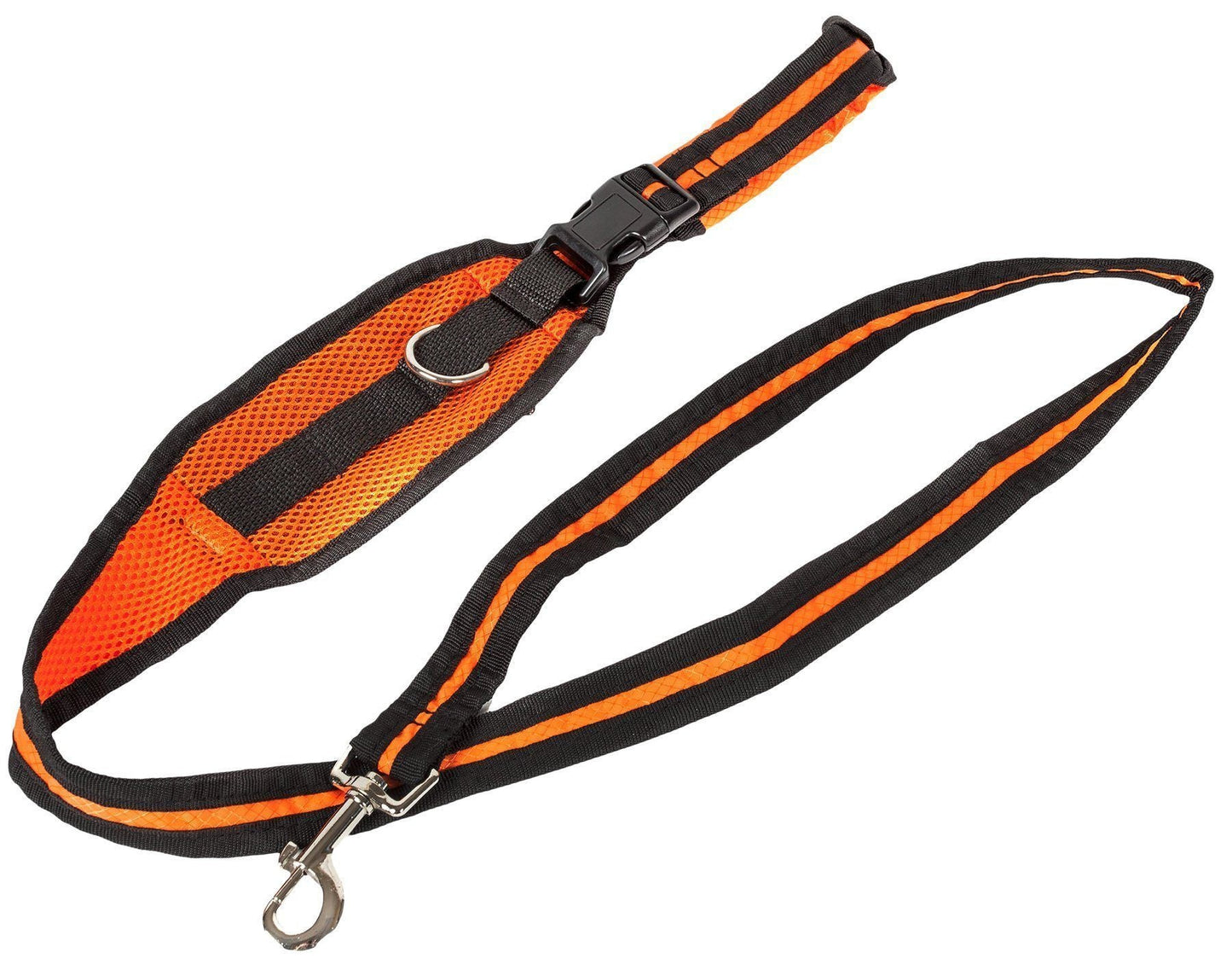 Orange and black dog harness on a white background